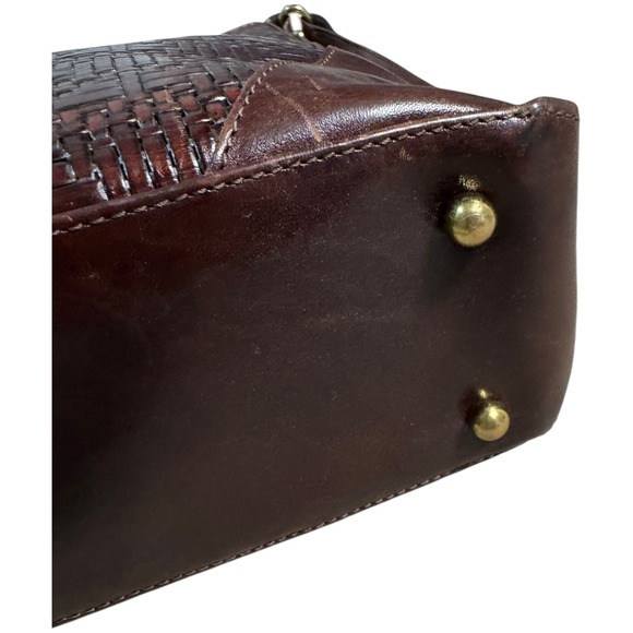 Brahmin‎ Woven Basketweave Leather Shoulder Bag Dark Brown Flap Vintage Satchel - Picture 5 of 10